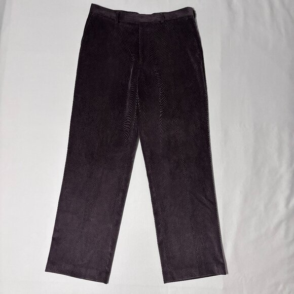 Perry Ellis Corduroy Pants Men's 34x32 Dark Brown Preppy Soft Stretch Flat Front - Picture 1 of 12